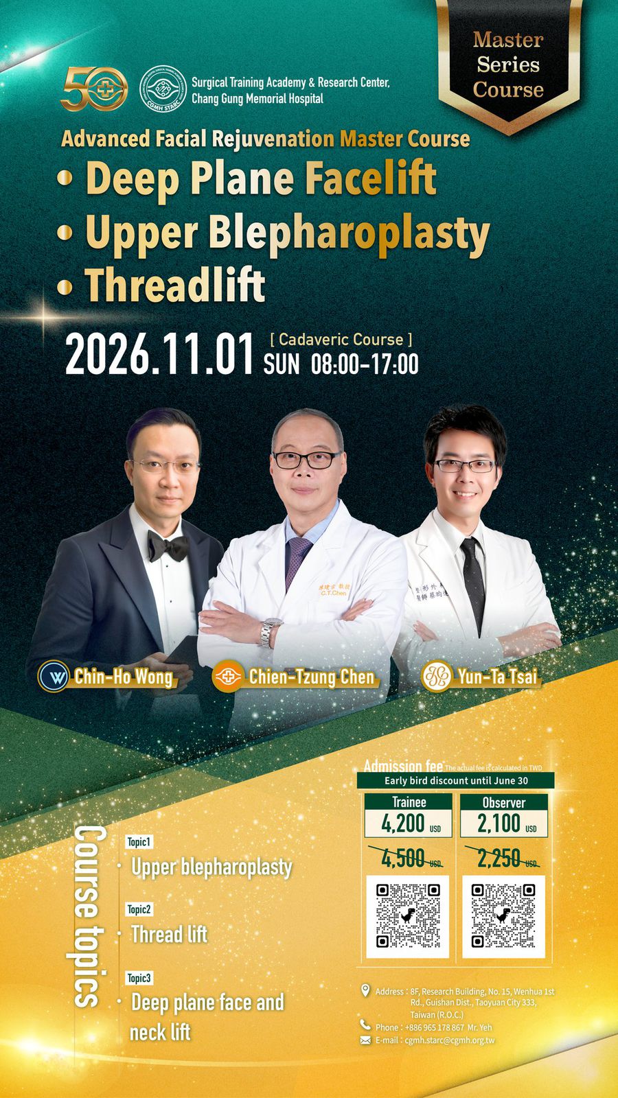 2026 Master Course poster: Deep Plane Facelift × Upper Blepharoplasty × Threadlift